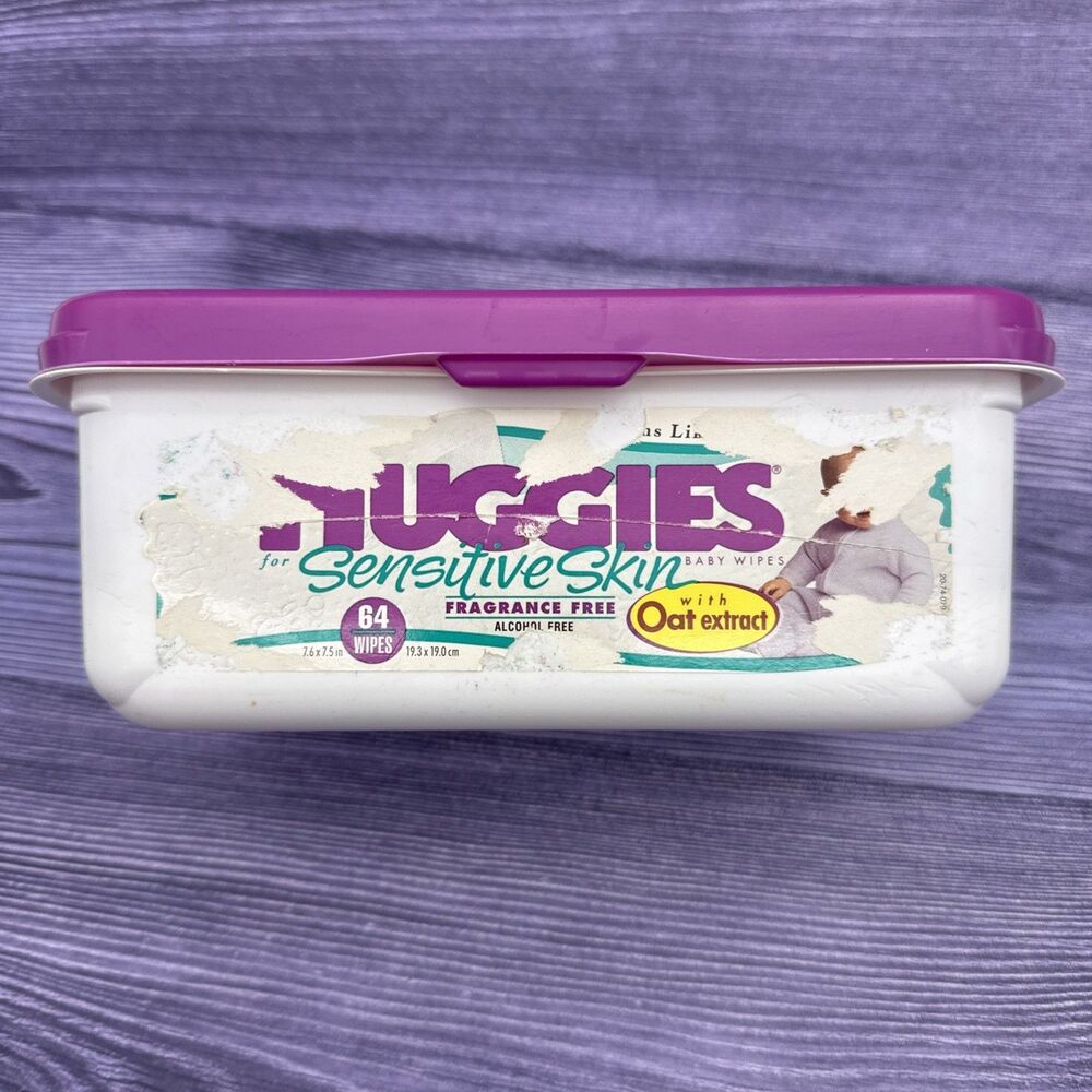 Huggies Supreme Sensitive Skin Purple 64 Wipe Reusable Container NO WIPES 1996